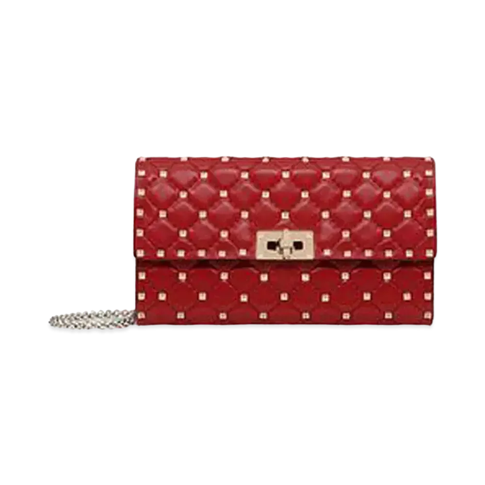 Valentino Rockstud Spike Nappa Leather Crossbody Clutch Bag "Rosso Valentino"