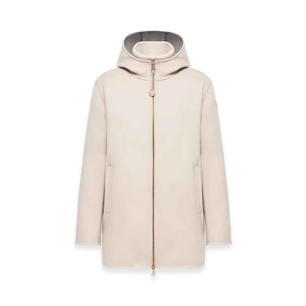 MONCLER Women's Hooded Wool And Cashmere Down Jacket "Light Beige"