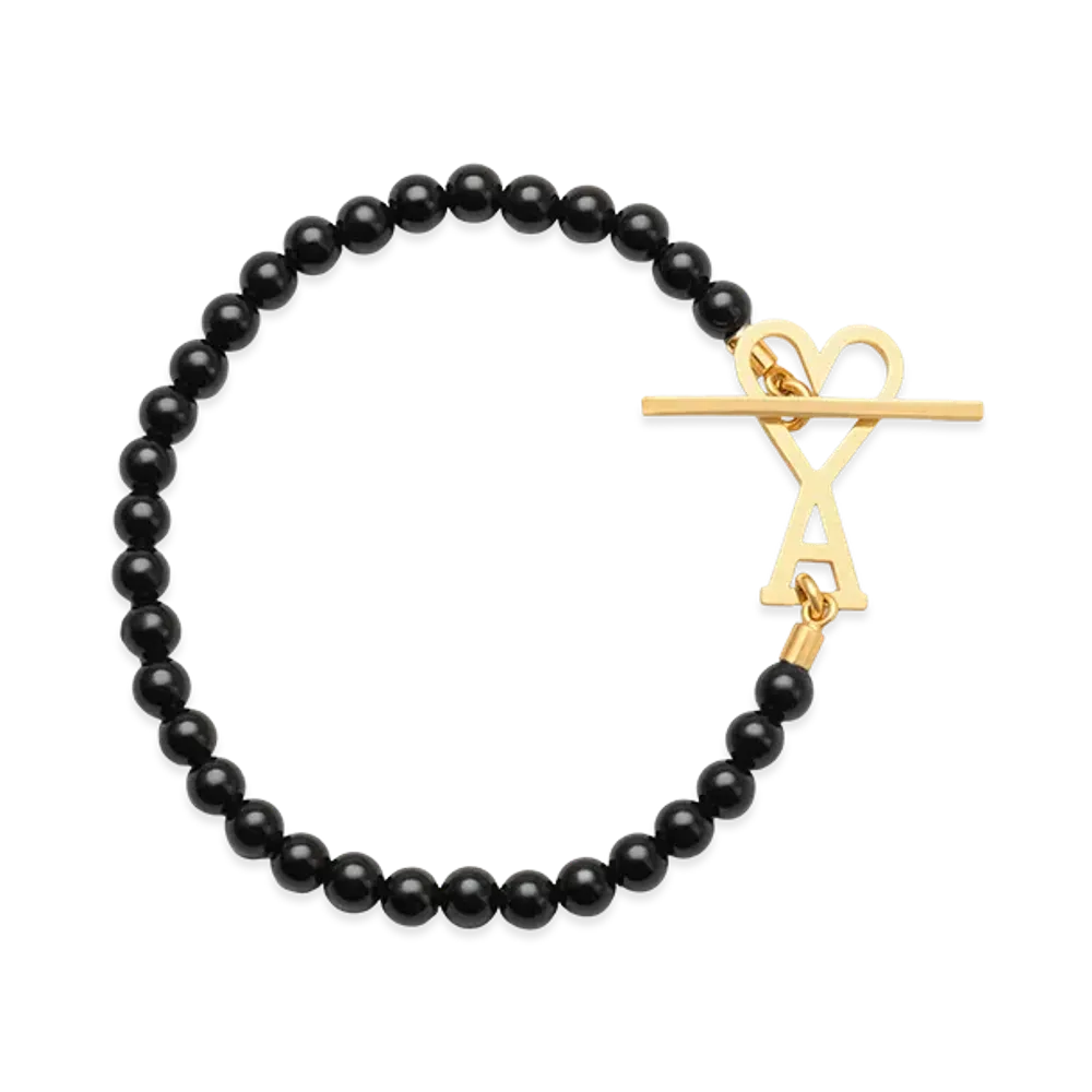 AMI PARIS Brass Summer Pearls Gold Ami De Coeur Bracelet "Black"