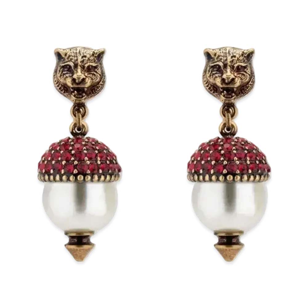 GUCCI Tiger Head Earrings with Crystals "Gold"
