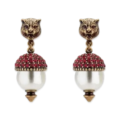 GUCCI Tiger Head Earrings with Crystals "Gold"