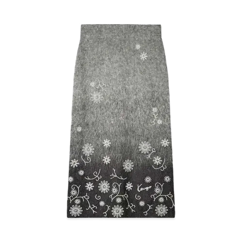 KENZO 'MARGUERITE' Embroidery Skirt "Stone Grey"