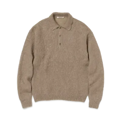 AURALEE Brushed Super Kid Mohair Knit Polo "Gray Beige"
