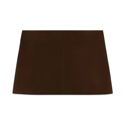 CELINE Women's Trapeze Mini Skirt in Suede "Espresso"
