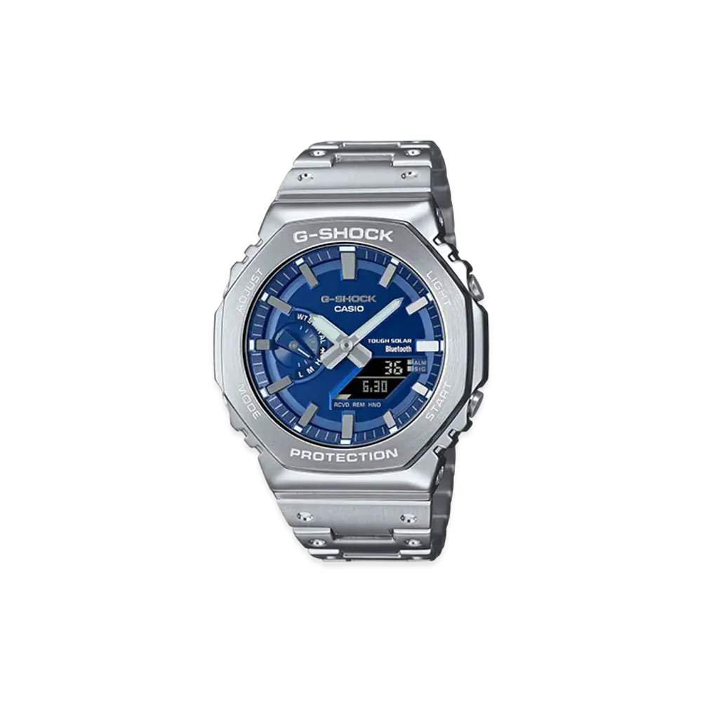 Casio G-Shock 2100 Series Mobile Link Analog-Digi Solar M Watch "Silver/Blue"