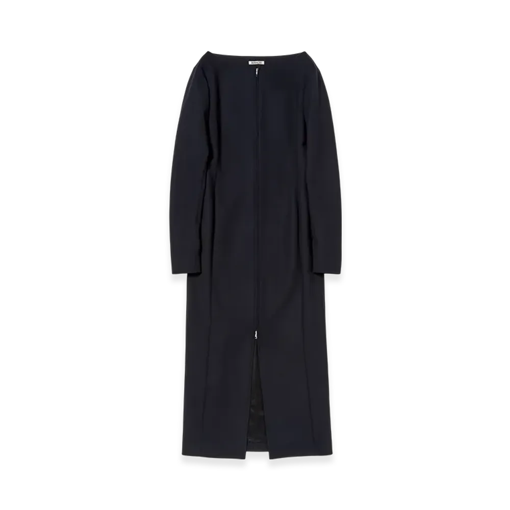 AURALEE Women's Tense Wool Double Cloth Front-Zip Dress "Dark Navy"