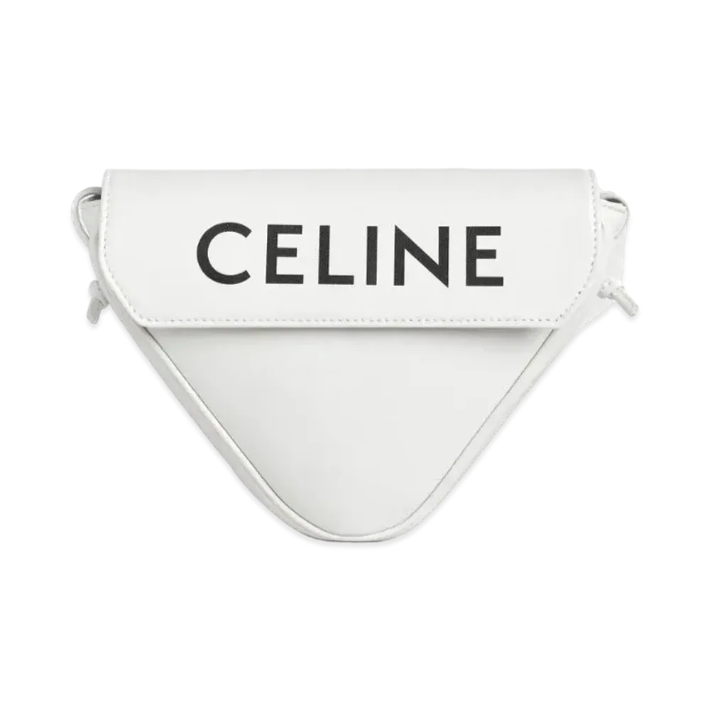 CELINE Triangle Bag in Smooth Calfskin with CELINE Print "White"