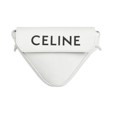 CELINE Triangle Bag in Smooth Calfskin with CELINE Print "White"