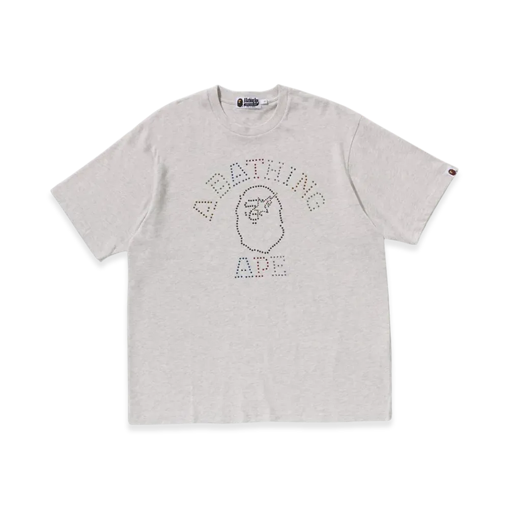 A BATHING APE Rhinestone College Relaxed Fit Tee "Gray"