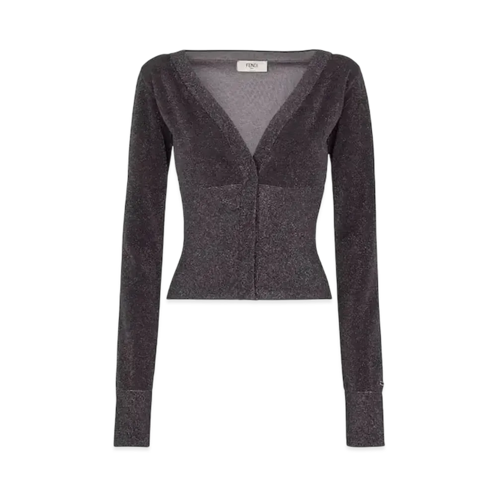 FENDI Women's Metallic Yarn Jersey Cardigan "Black"