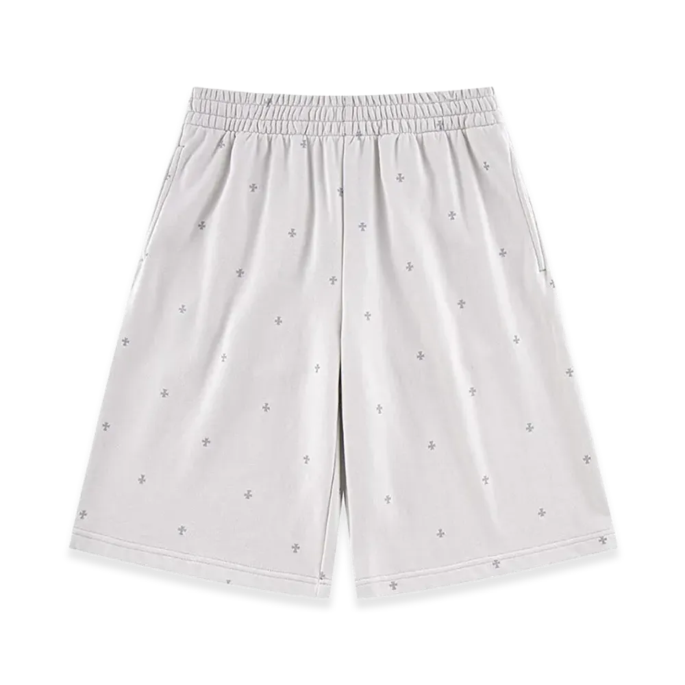 Unknown London Tiny Cross Glitter Baggy Sweat Shorts "Off White"