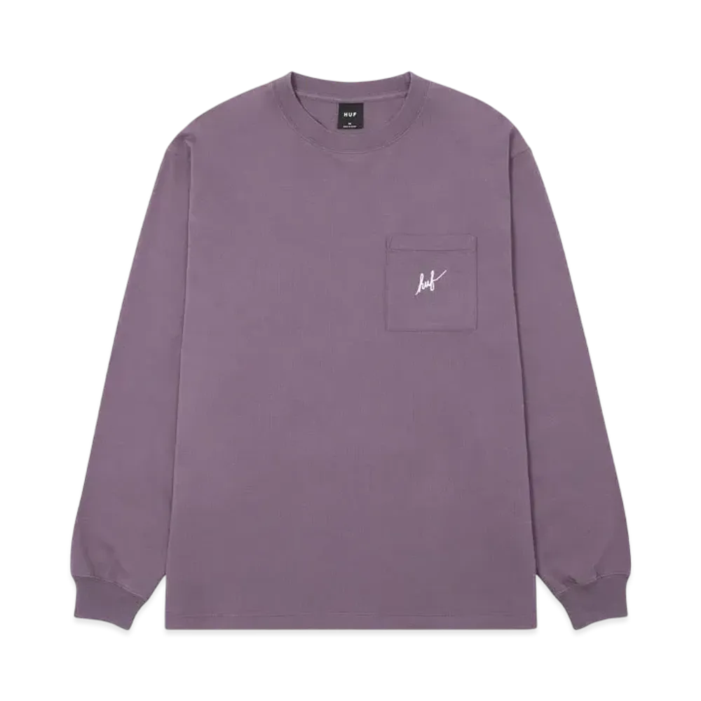 HUF Script Pocket Washed LS Tee "Raisin"