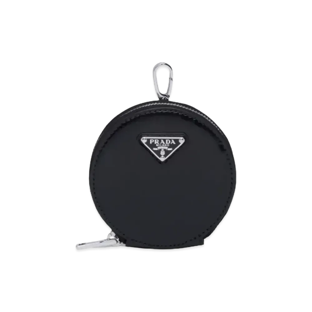 PRADA Brushed Leather Round Mini Pouch "Black"