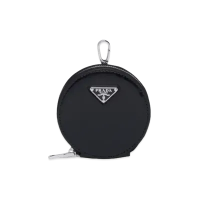 PRADA Brushed Leather Round Mini Pouch "Black"