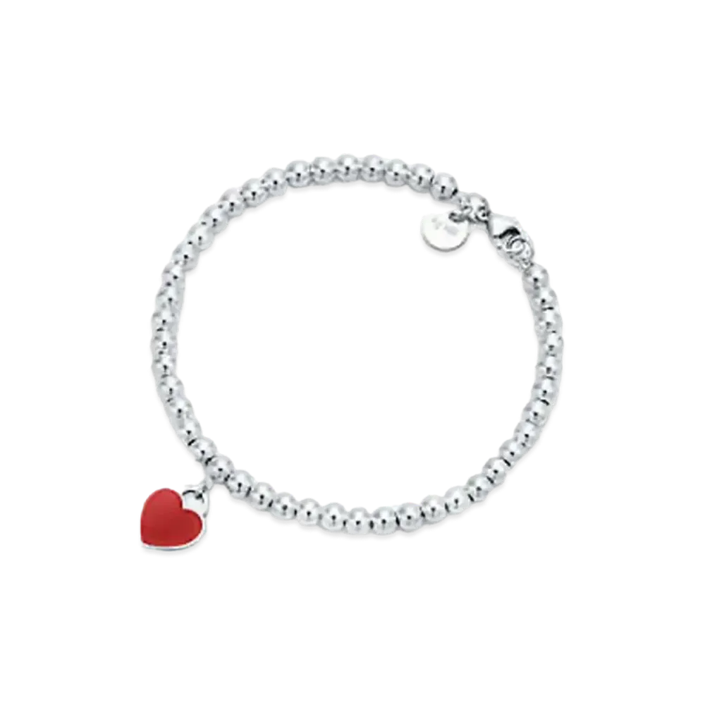 Tiffany & Co. Return to Tiffany Red Mini Heart Bead Bracelet Diamond "Silver"