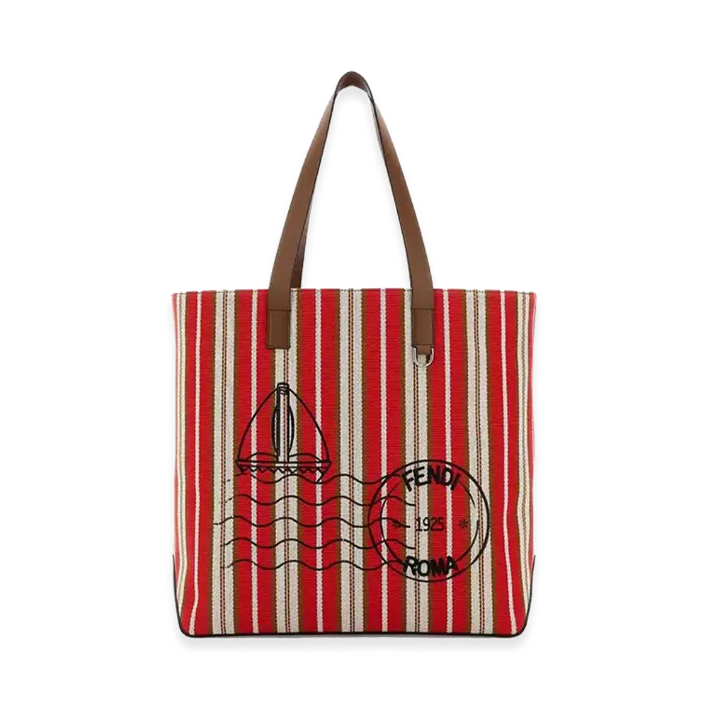 FENDI Embroidered Canvas Shopping Bag "Red"