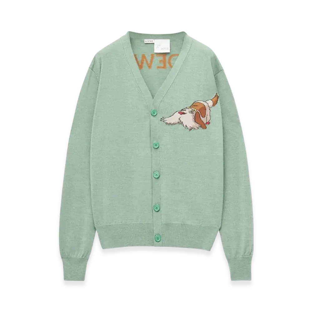 LOEWE x Howl's Moving Castle Heen Cardigan in Wool "Aniseed Green"