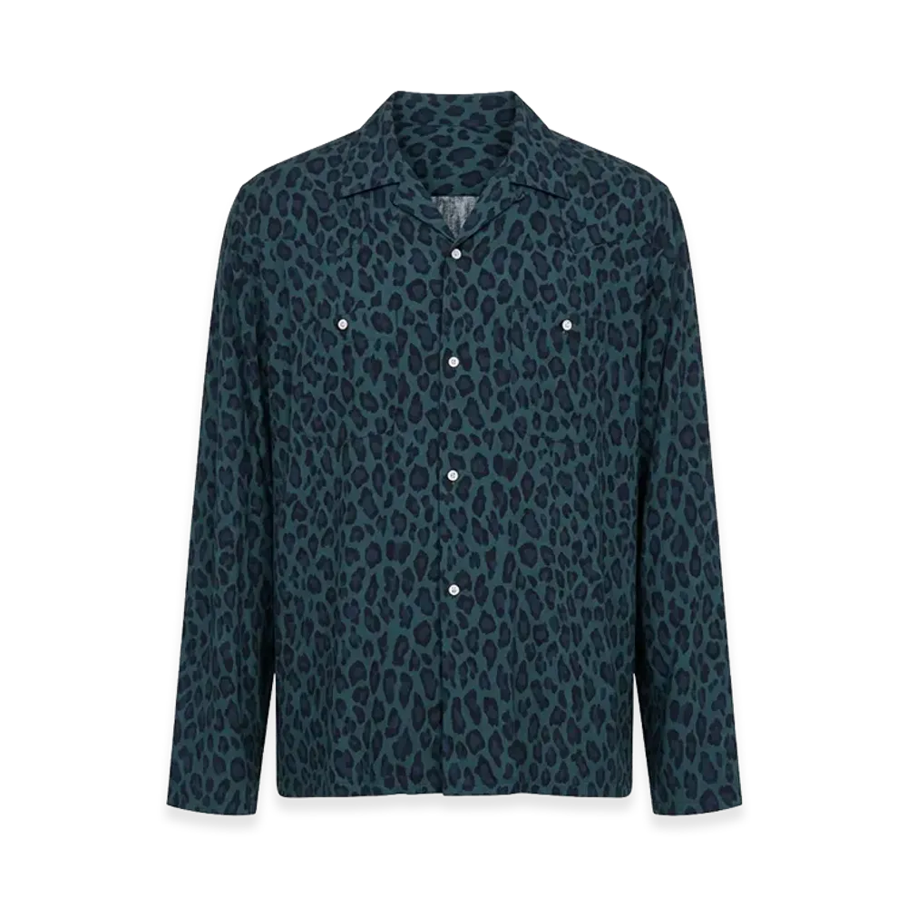 NEEDLES One-up Cowboy Shirt – Rayon Cloth / Leopard Print "Blue"