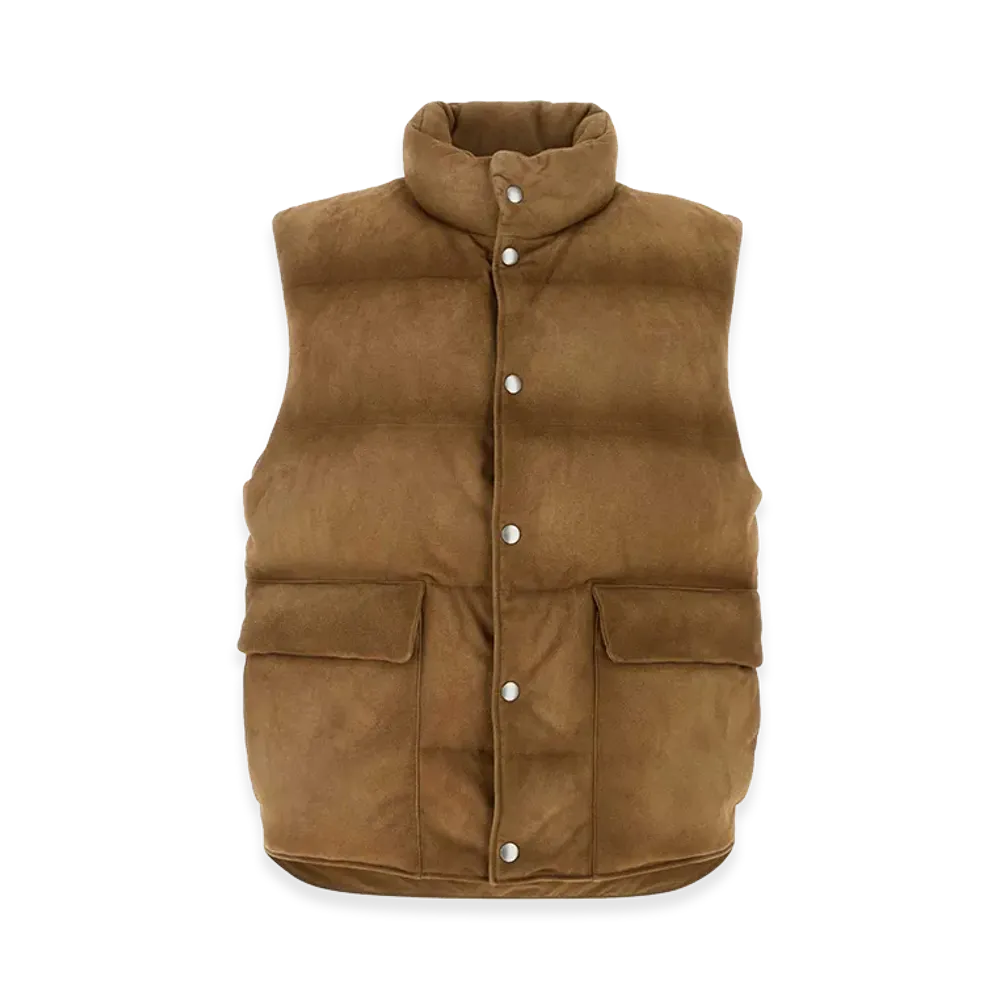 PRADA Biscuit Suede Sleeveless Down Jacket "Brown"