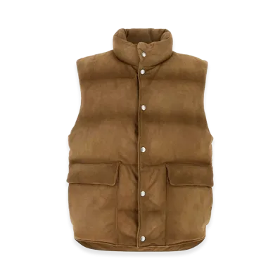 PRADA Biscuit Suede Sleeveless Down Jacket "Brown"