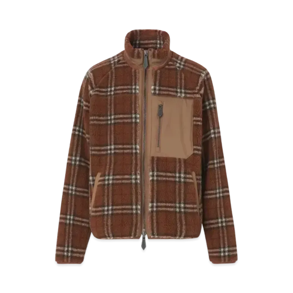 Burberry Men's Vintage Check Fleece Jacket "Dark Birch Brown"