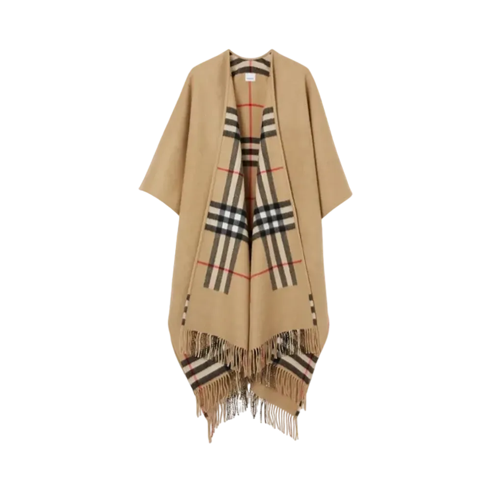 Burberry Check Wool Cashmere Reversible Cape "Archive Beige"