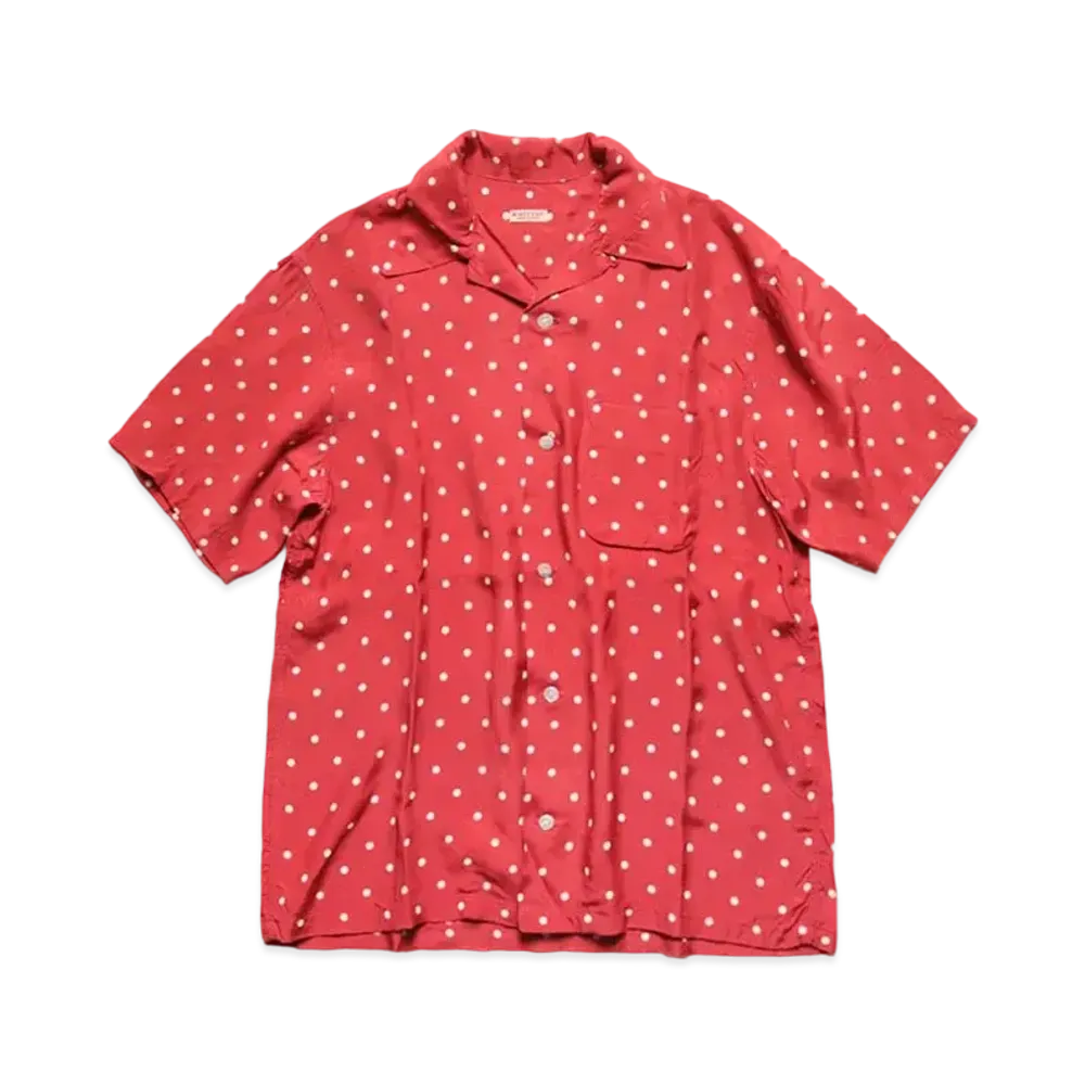 KAPITAL Rayon Polka Dot Discharge Printing Aloha Shirt "Red"