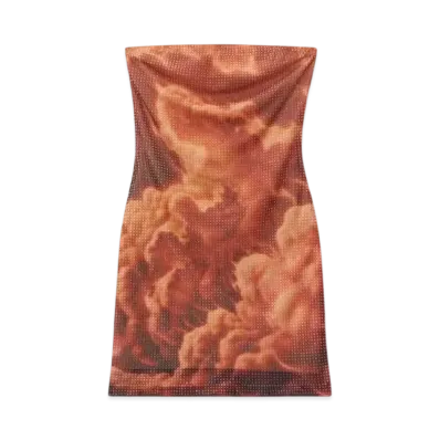 Alexander Wang Organza Jersey Crystal Hotfix Cloud Print Mini Dress "Red/Clear"