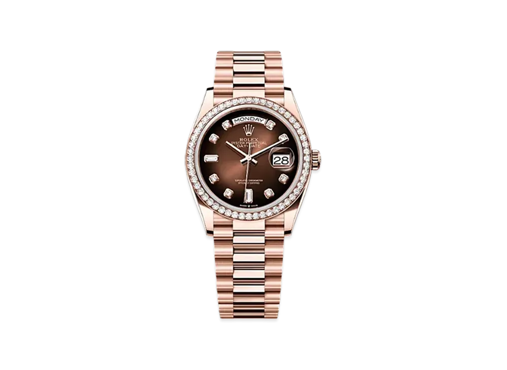 ROLEX Day-Date 36mm Everose Gold Diamond 128345RBR "Brown Ombre"