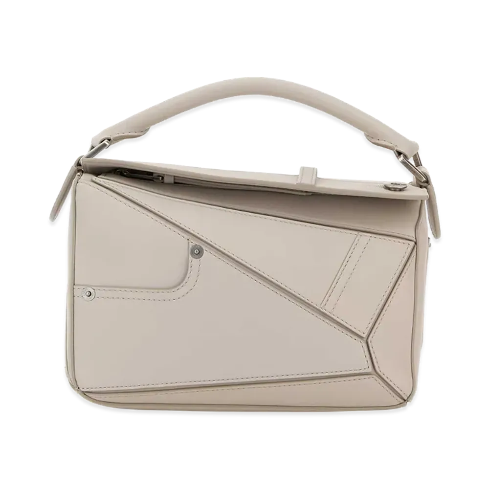 LOEWE Women's Leather Small Puzzle Panta Handbag "Light Gray"