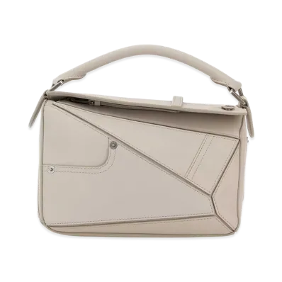 LOEWE Women's Leather Small Puzzle Panta Handbag "Light Gray"