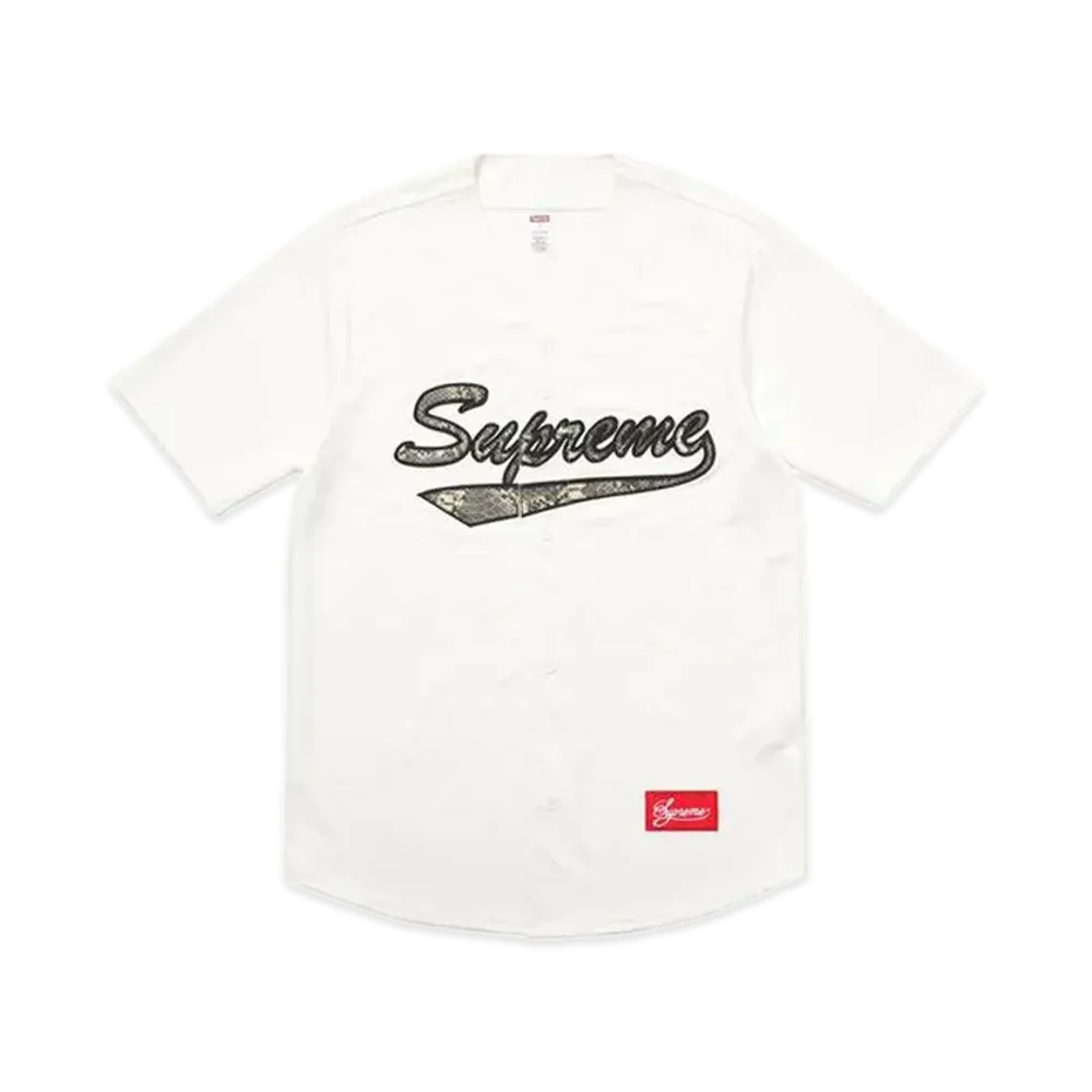 Supreme Snake Script Logo Baseball Jersey "White"