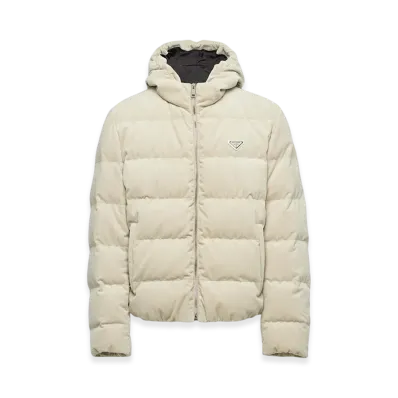 PRADA Cropped Corduroy Down Jacket "Chalk White"