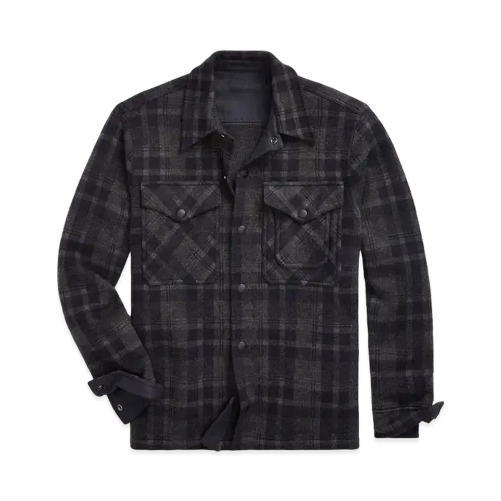 RRL Ralph Lauren Check Wool Workshirt Sweater "Navy"