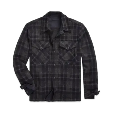 RRL Ralph Lauren Check Wool Workshirt Sweater "Navy"
