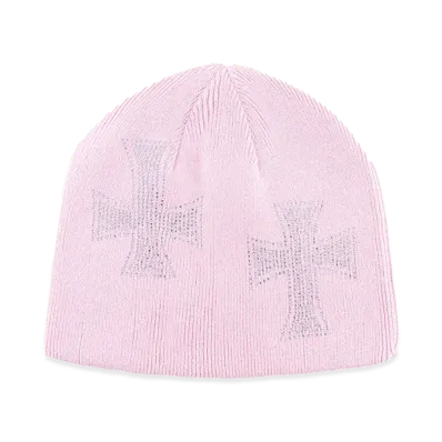 Unknown London Cross Rhinestone Beanie "Pink/Silver "