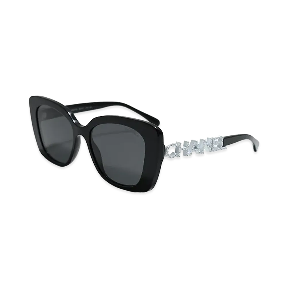 CHANEL Women's Square Shape Sunglasses "Black/White"