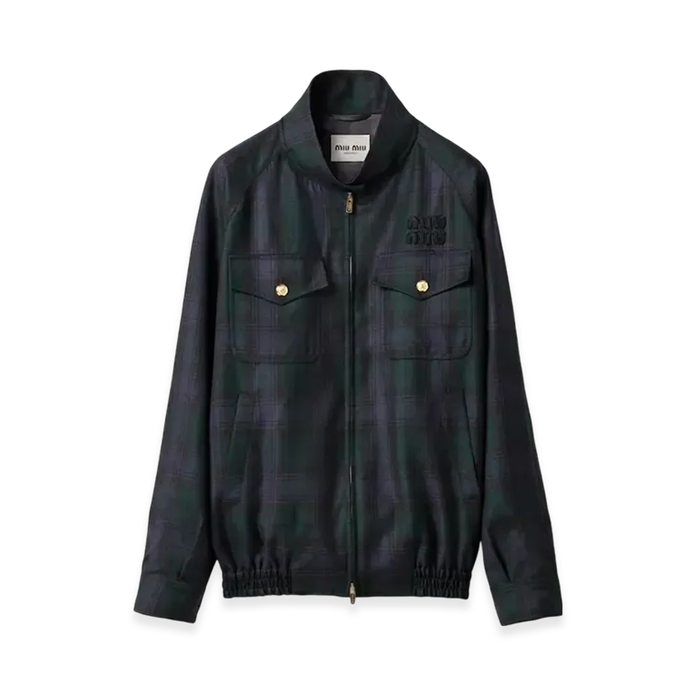 MIU MIU Women's Check Blouson Jacket "Blue"