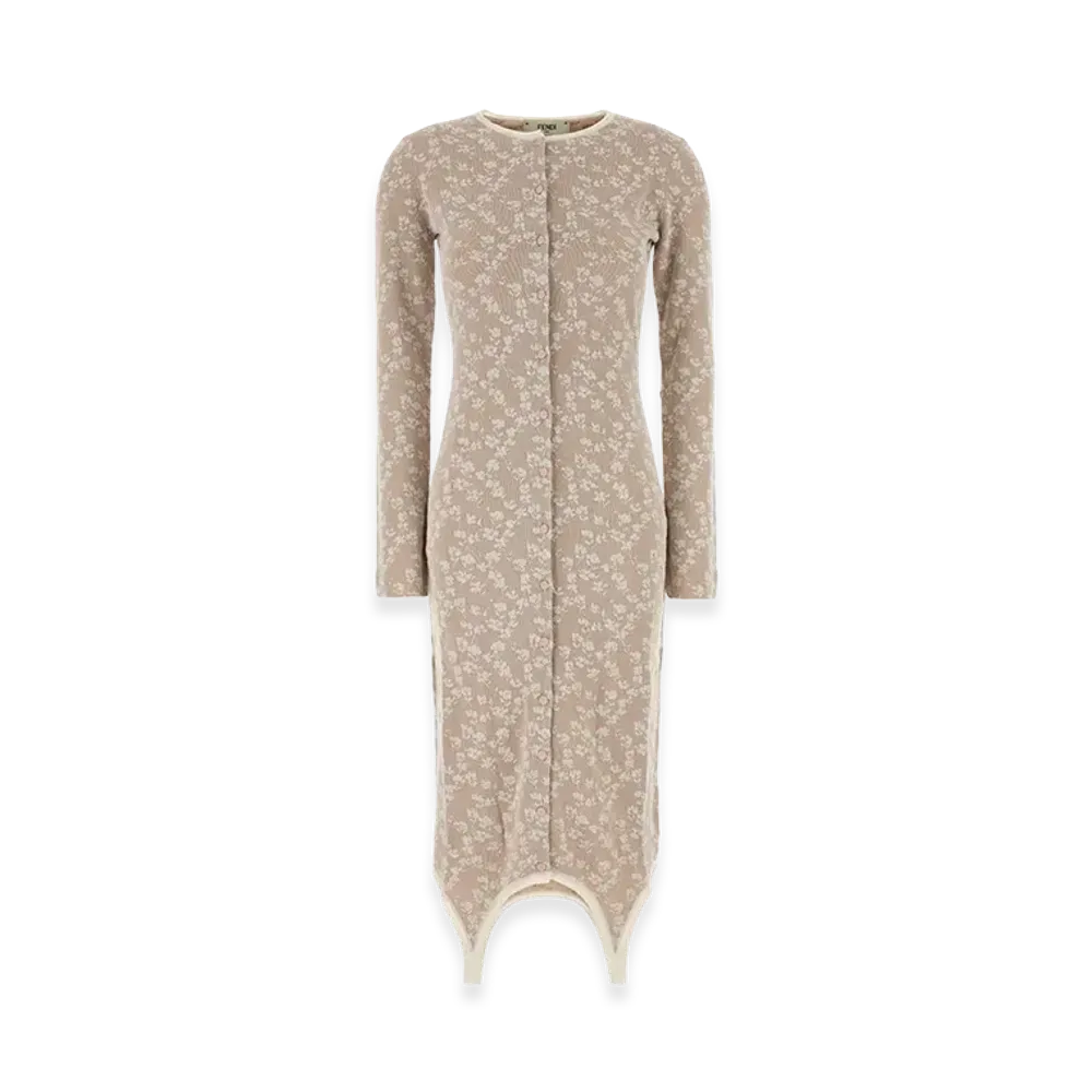 FENDI Women's Embroidered Cotton Blend Dress "Beige"