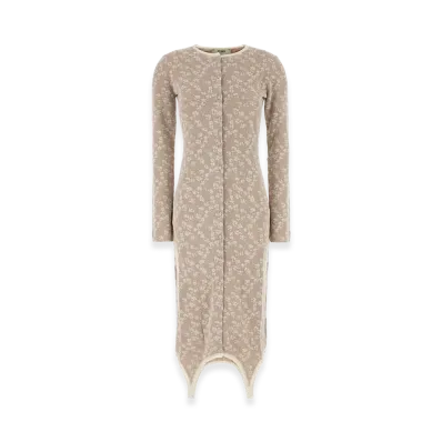FENDI Women's Embroidered Cotton Blend Dress "Beige"