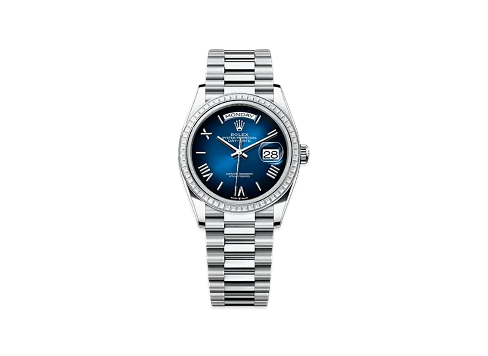 ROLEX Day-Date 36mm Platinum Diamond 128396TBR "Blue Ombre"