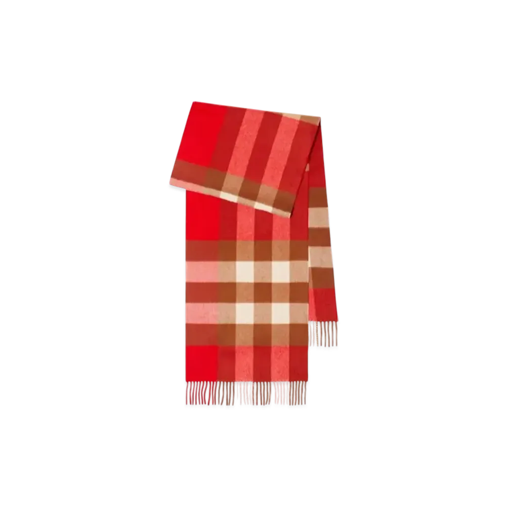 Burberry Check Cashmere Scarf "Bright Red"