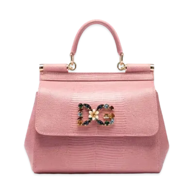 Dolce&Gabbana Sicily Handbag Small Calfskin Igana Print DG Logo Crystal "Pink"