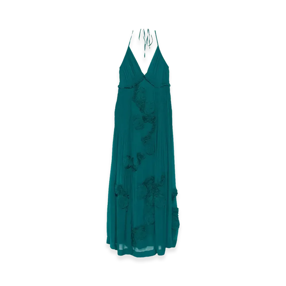 DRIES VAN NOTEN Women's Drina Viscose Long Dress With Floral Appliques "Green"