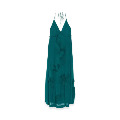 DRIES VAN NOTEN Women's Drina Viscose Long Dress With Floral Appliques "Green"
