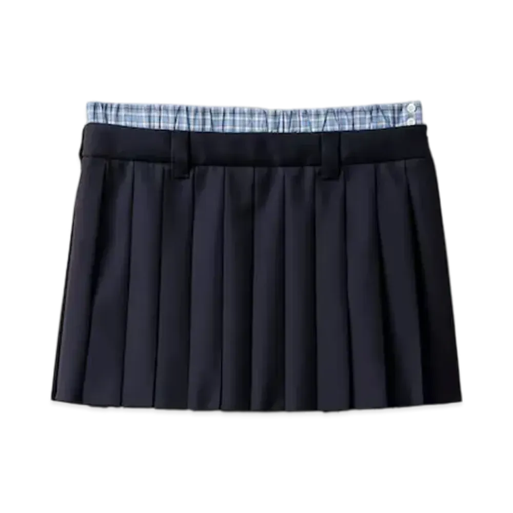 MIUMIU Women's Pleated Batavia Miniskirt "Navy"
