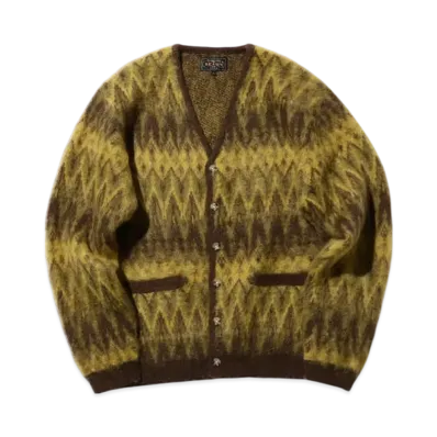 BEAMS Cardigan Double Jacquard Chevron Pattern "Brown"