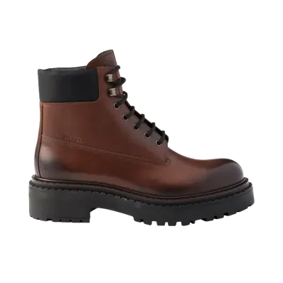 PRADA Leather and Re-Nylon Work Boots "Dark Brown"