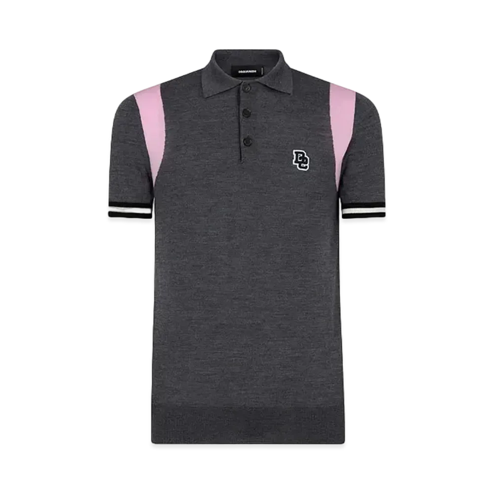 Dsquared2 Intarsia Knit Polo Shirt "Gray/Pink"