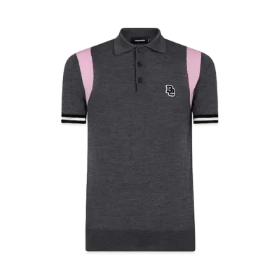 Dsquared2 Intarsia Knit Polo Shirt "Gray/Pink"